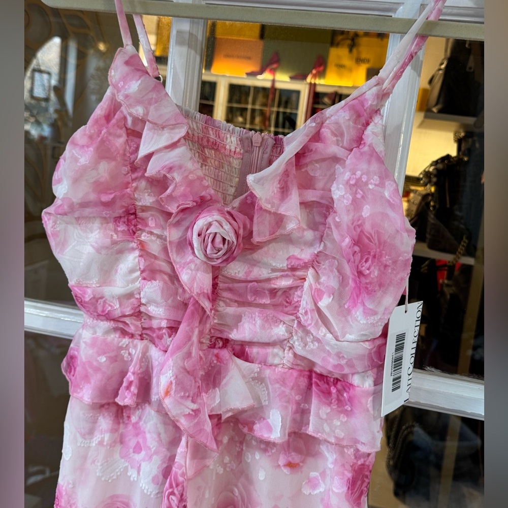 ๐๐ Lait Collection Pink Rose Floral Ruffled Midi Maxi Dress Feminine ๐๐ - Picture 3 of 5